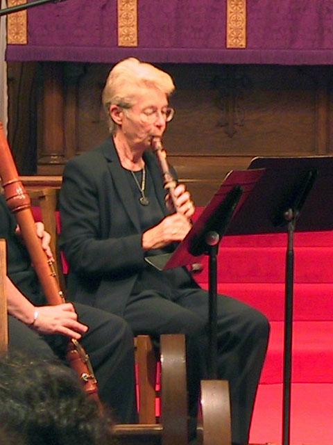 Sara Funkhouser playing the alto recorder [The Wireless Consort Recorder Quartet concert at Christ Episcopal Church - Dallas, TX, March 28, 2004]